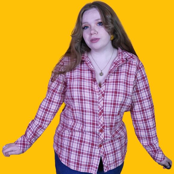 Schmidt Red Plaid Button Up Cotton Shirt, XL - Picture 1 of 5